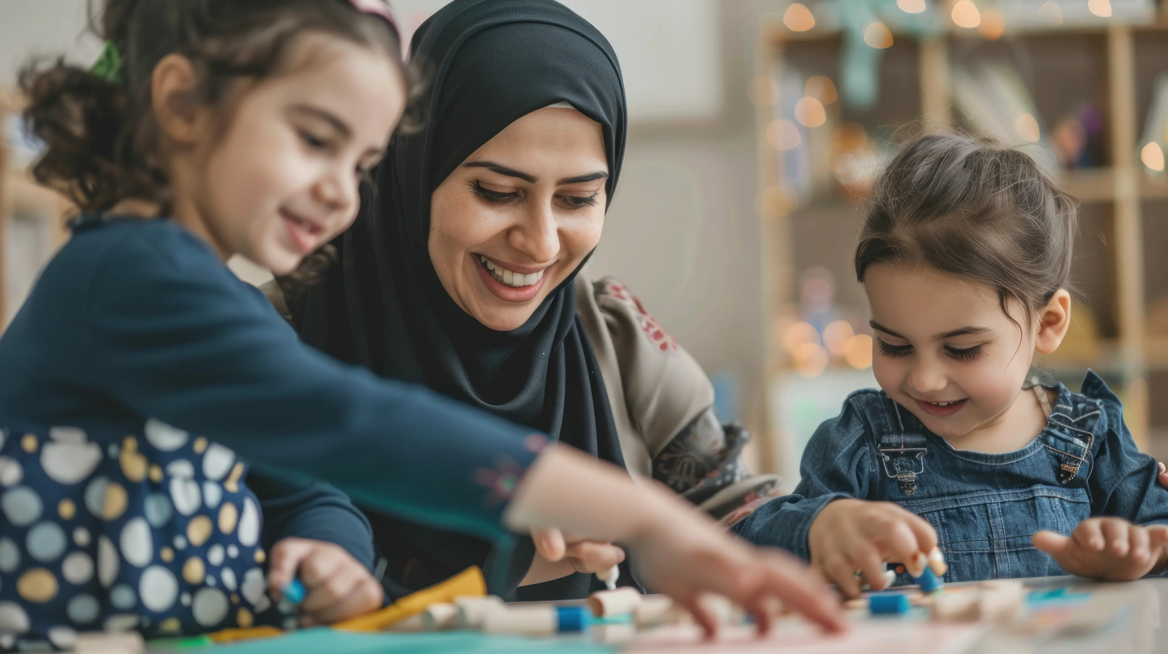 Mother playing with her daughters